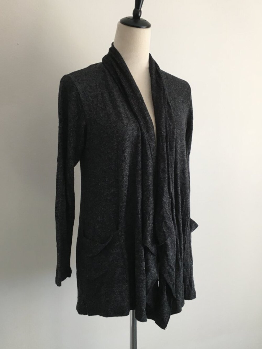 BOBEAU Marled Black Gray Long Sleeve Open Front Cardigan
